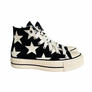 ✨Converse Women Shoes Sz 8 Ctas Lift Platform Hi Large Stars Black Beige A09903C